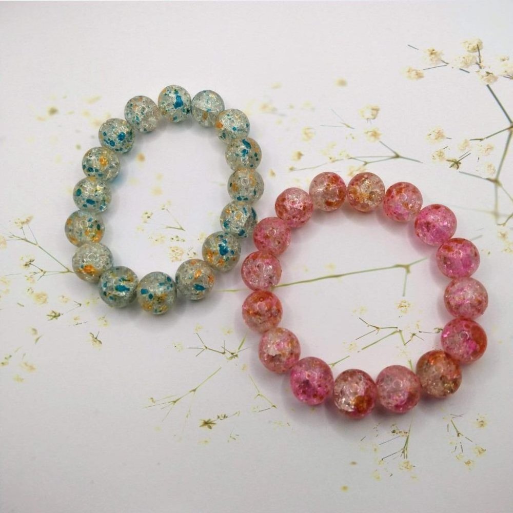 Pink Water Crackle Bead Bracelet-Aqua And Clear Crackle Bead Bracelet